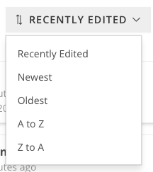 the sorting button, with the sorting options appearing in a drop-down